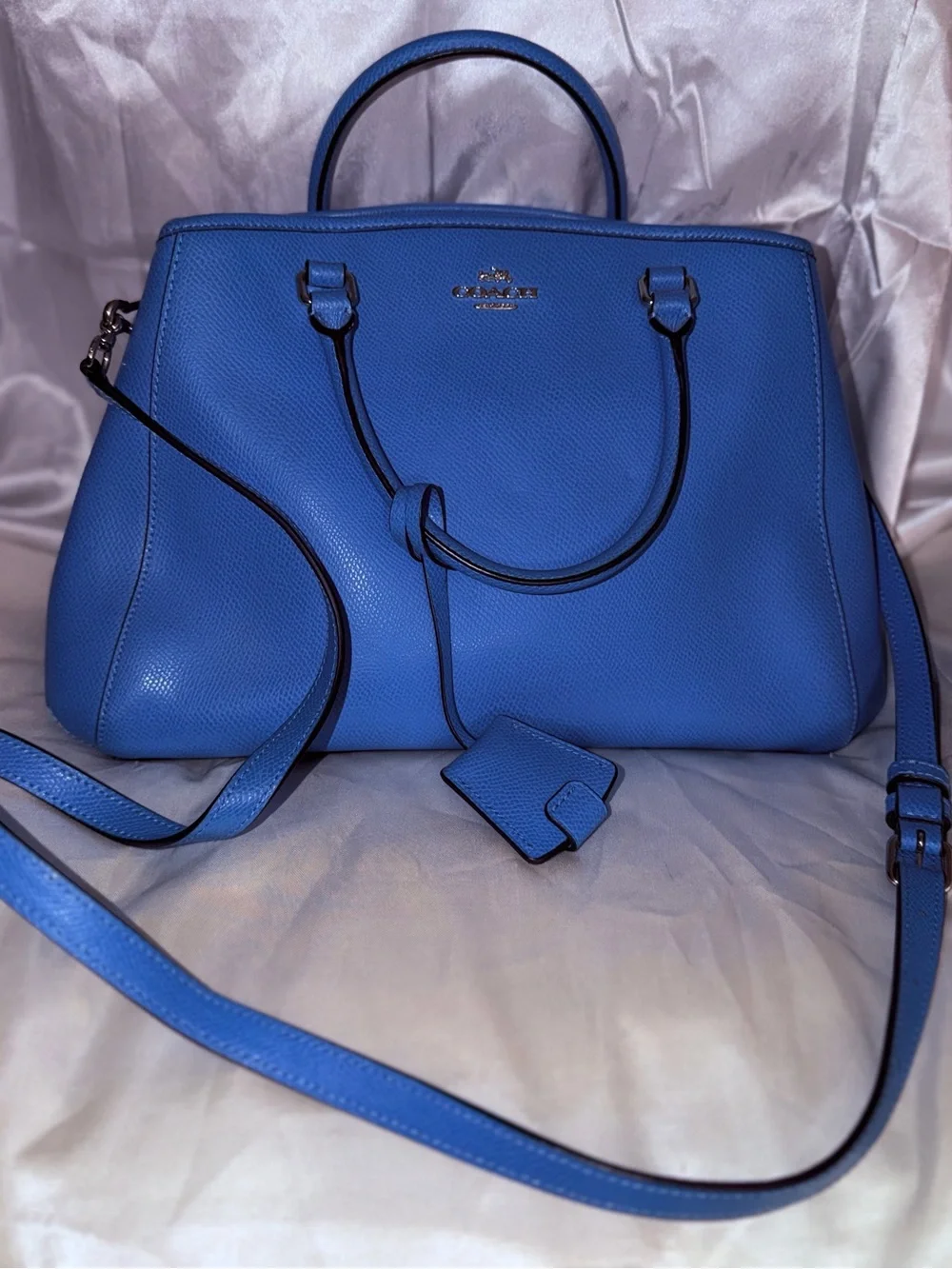 Coach Electric Blue Pebble Leather Satchel with Crossbody Strap